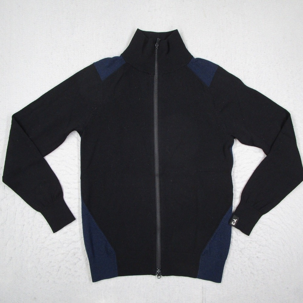 Y-3 Adidas Yohji Yamamoto Men Black Navy Full Zip Knit Cardigan Sweater V12119